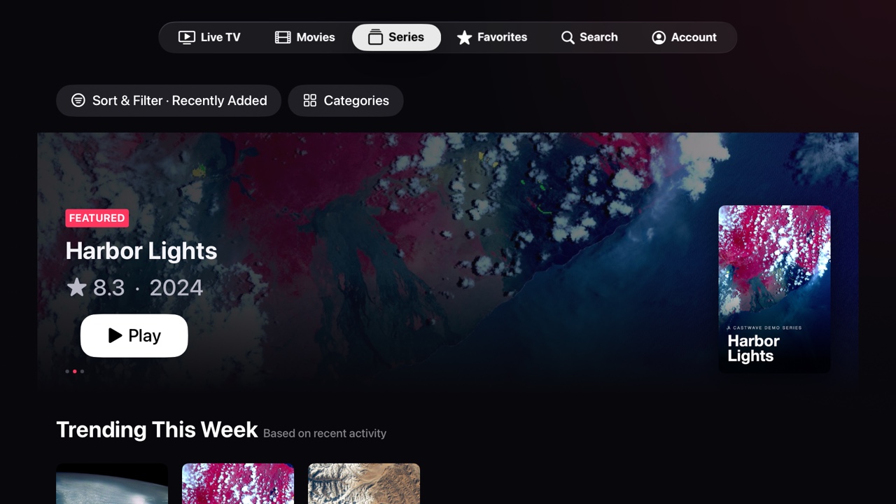 The Series tab with a featured show and its poster.
